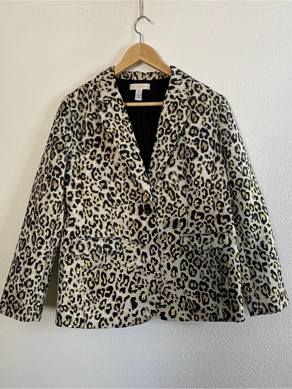 Chico's Leopard Animal Print Blazer Jacket 1 (M/8) Metallic Gold Mob Wife Boss